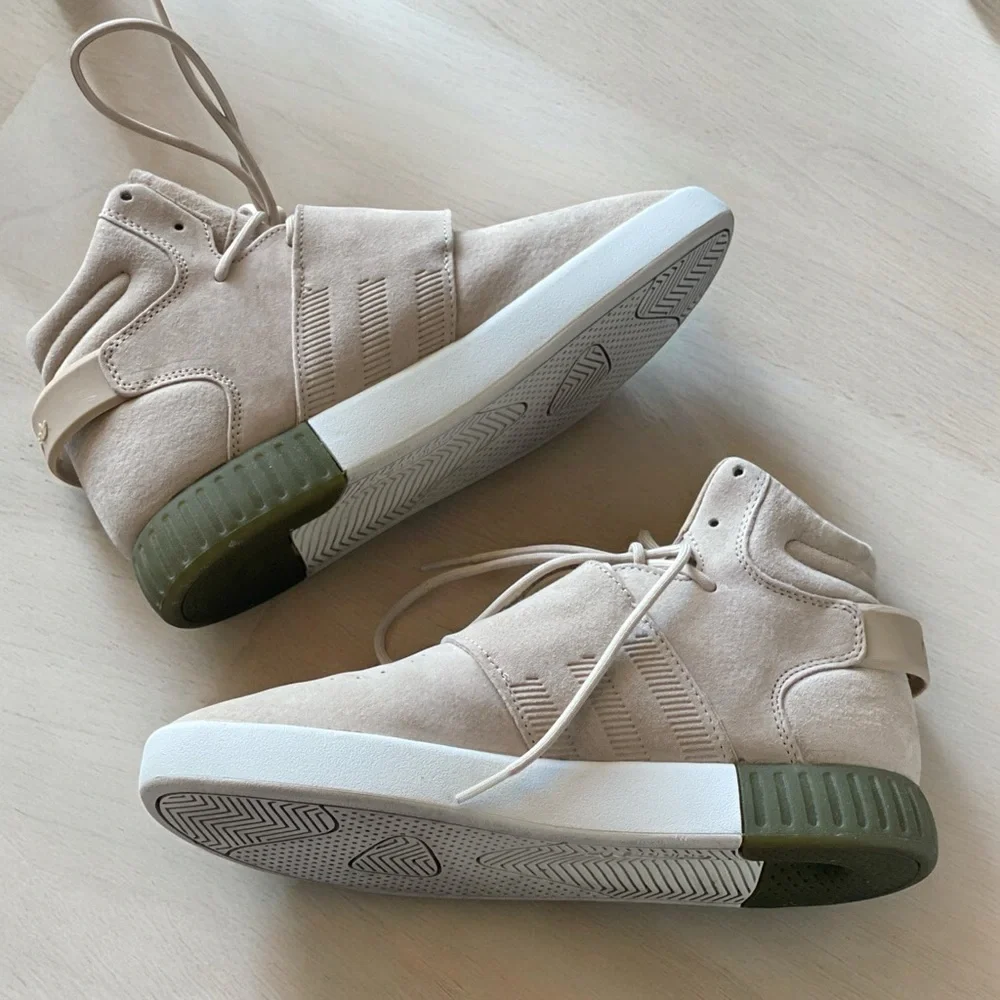 ADIDAS TUBULAR INVADER STRAP SNEAKER Neutral Color High Top Size 8  Like New - Picture 3 of 13